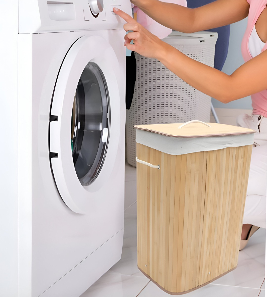 CESTA ROPA ECOLÓGICA RECTANGULAR BAMBÚ TAPA NATURAL JHN - 4