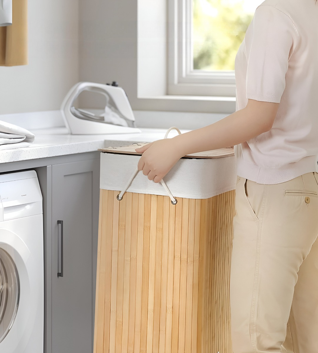 CESTA ROPA ECOLÓGICA RECTANGULAR BAMBÚ TAPA NATURAL JHN - 5