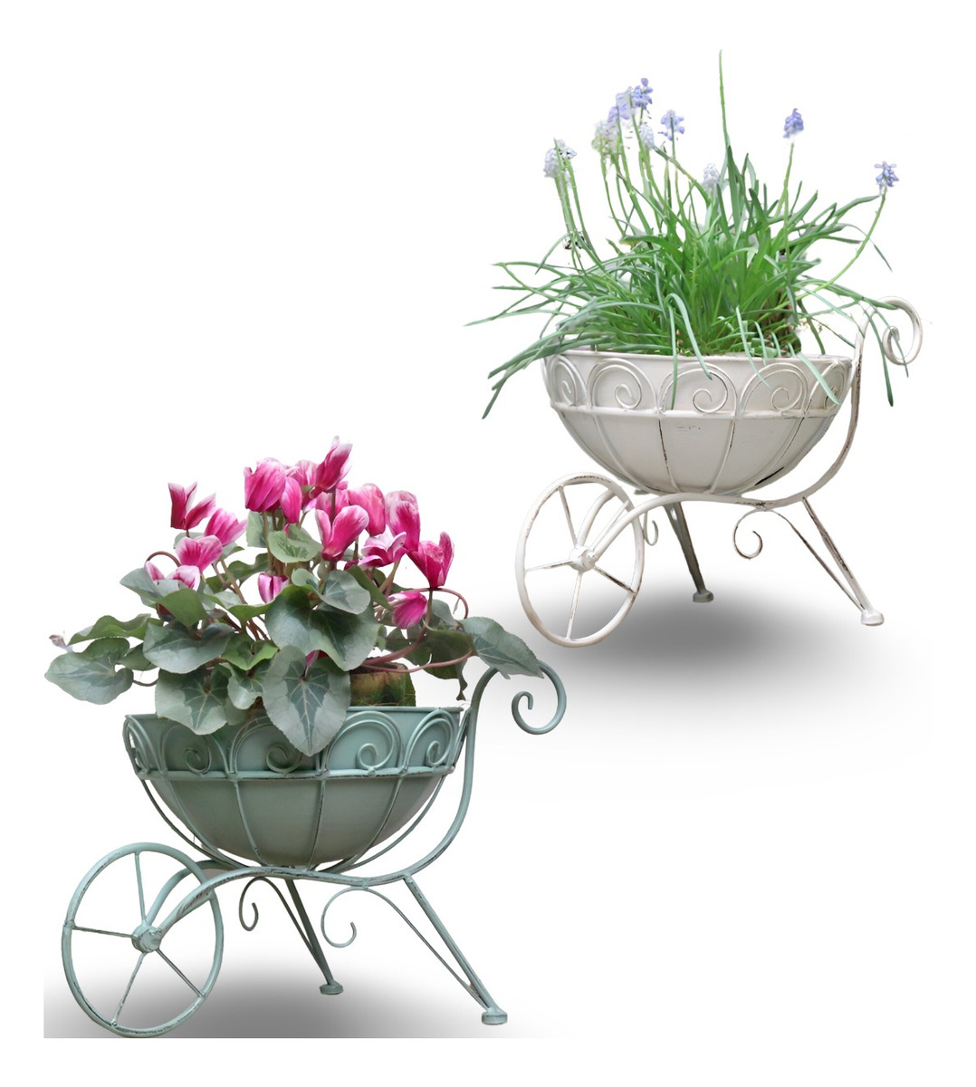 SOPORTE MACETAS ORNAMENTADO PLANTAS CARRETILLA FLORES JHN - 3