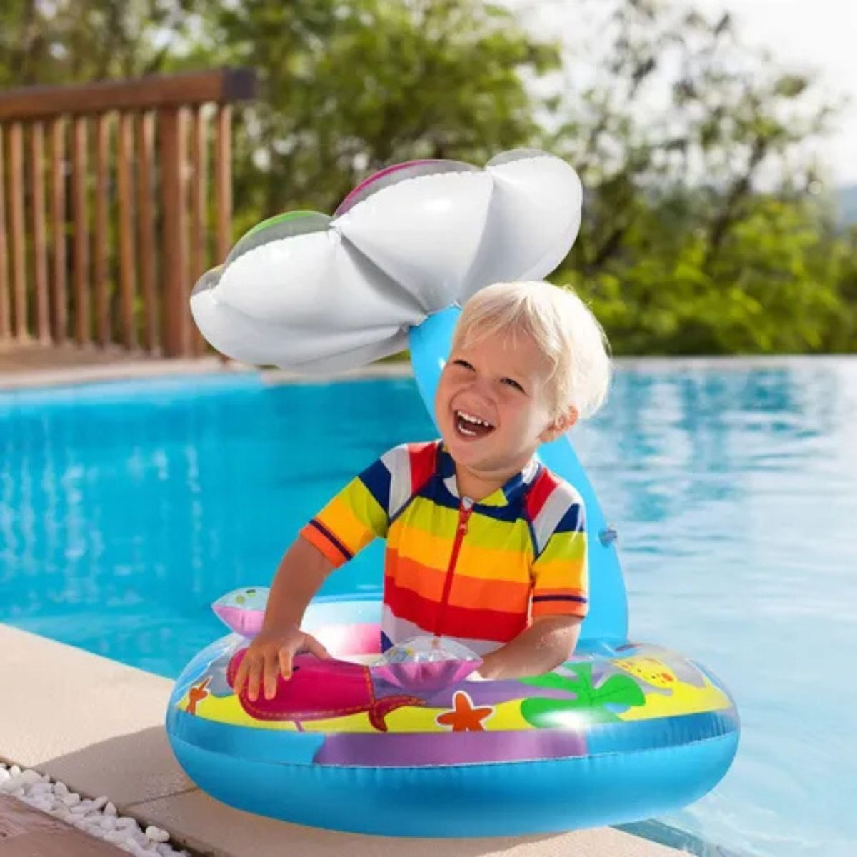 FLOTADOR INFLABLE CON SOMBRILLA PROTECCION SOLAR BEBES LAU - 5