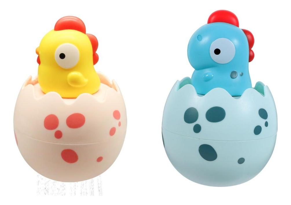 SET 3 JUGUETES DE BAÑO DINOSAURIO POLLITO ROCIA AGUA LAU - 5
