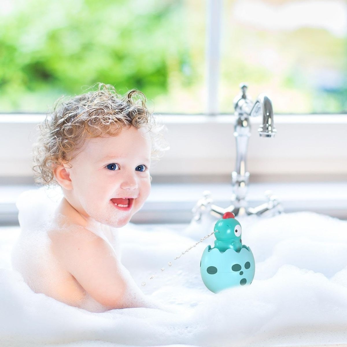 SET 3 JUGUETES DE BAÑO DINOSAURIO POLLITO ROCIA AGUA LAU - 6