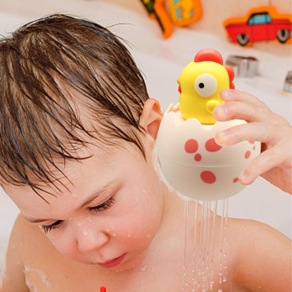 SET 3 JUGUETES DE BAÑO DINOSAURIO POLLITO ROCIA AGUA LAU - 9