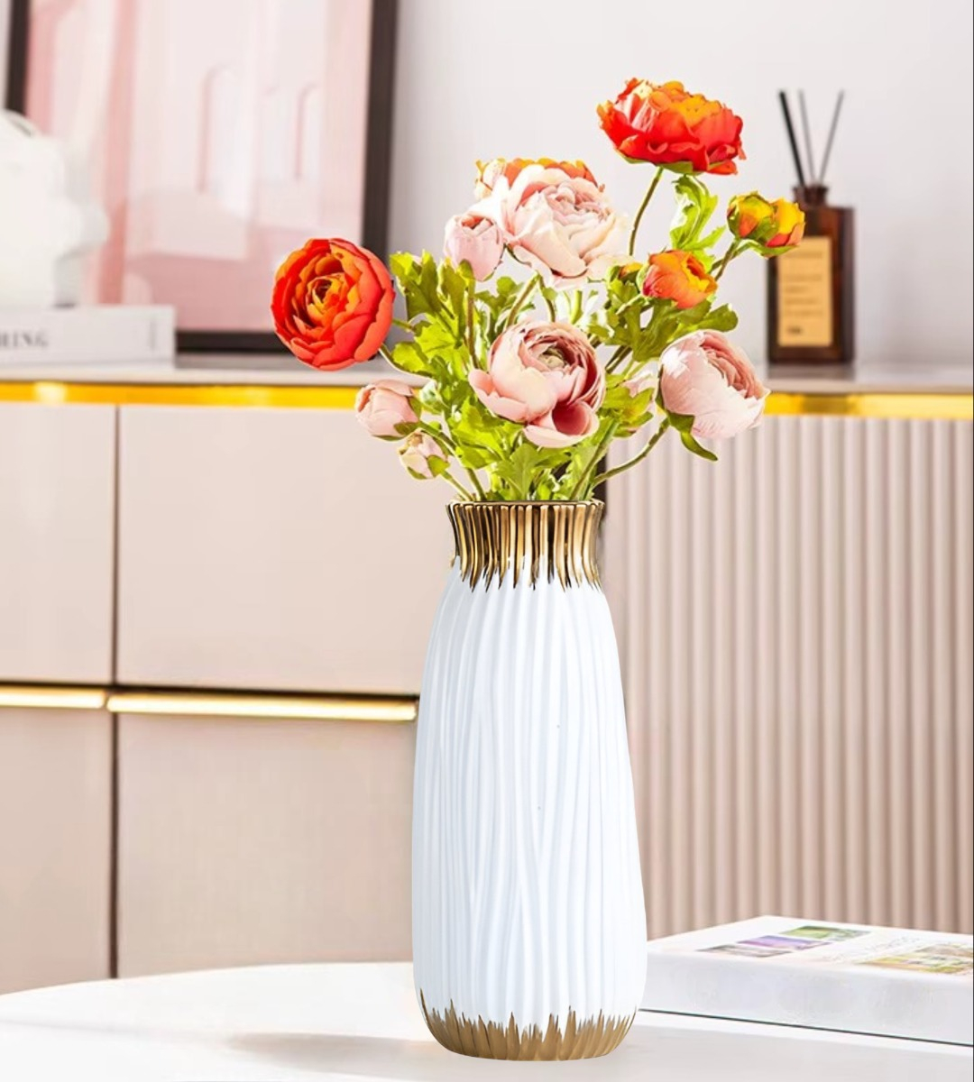 FLORERO JARRÓN MODERNO CILÍNDRICO DECORATIVO HOGAR 28CM JHN - 10