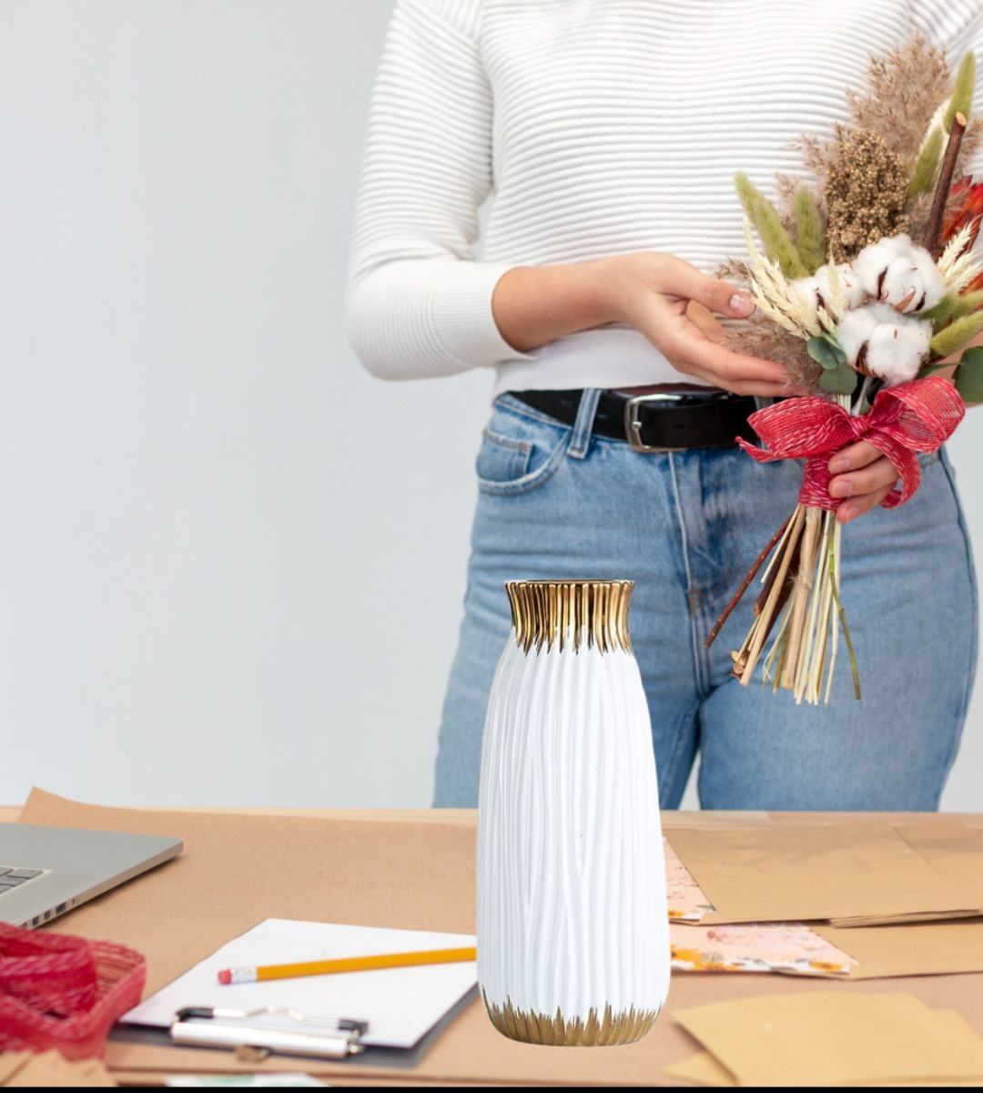 FLORERO JARRÓN CILÍNDRICO DECORATIVO MODERNO HOGAR 24CM JHN - 5
