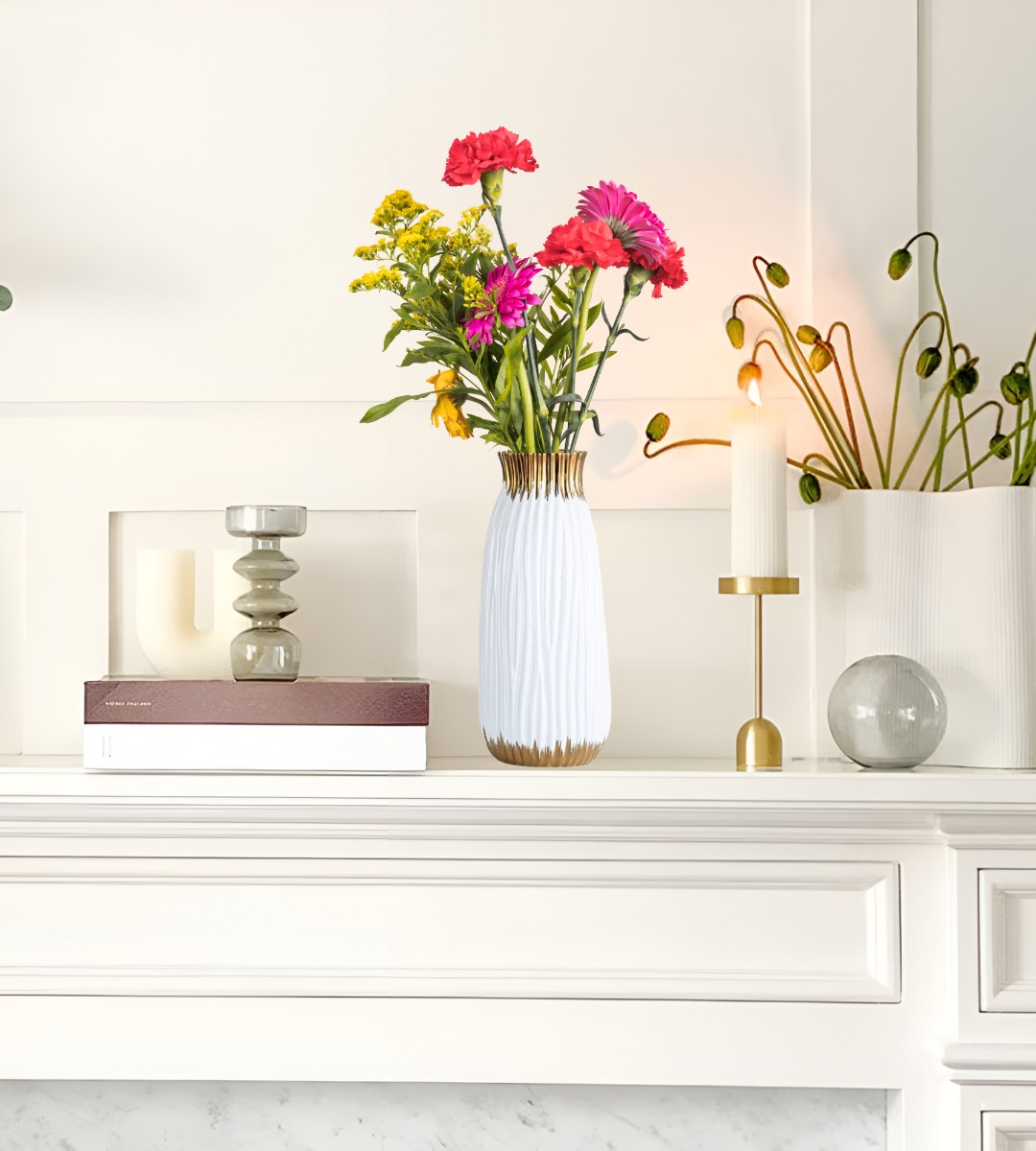 FLORERO JARRÓN CILÍNDRICO DECORATIVO MODERNO HOGAR 24CM JHN - 9