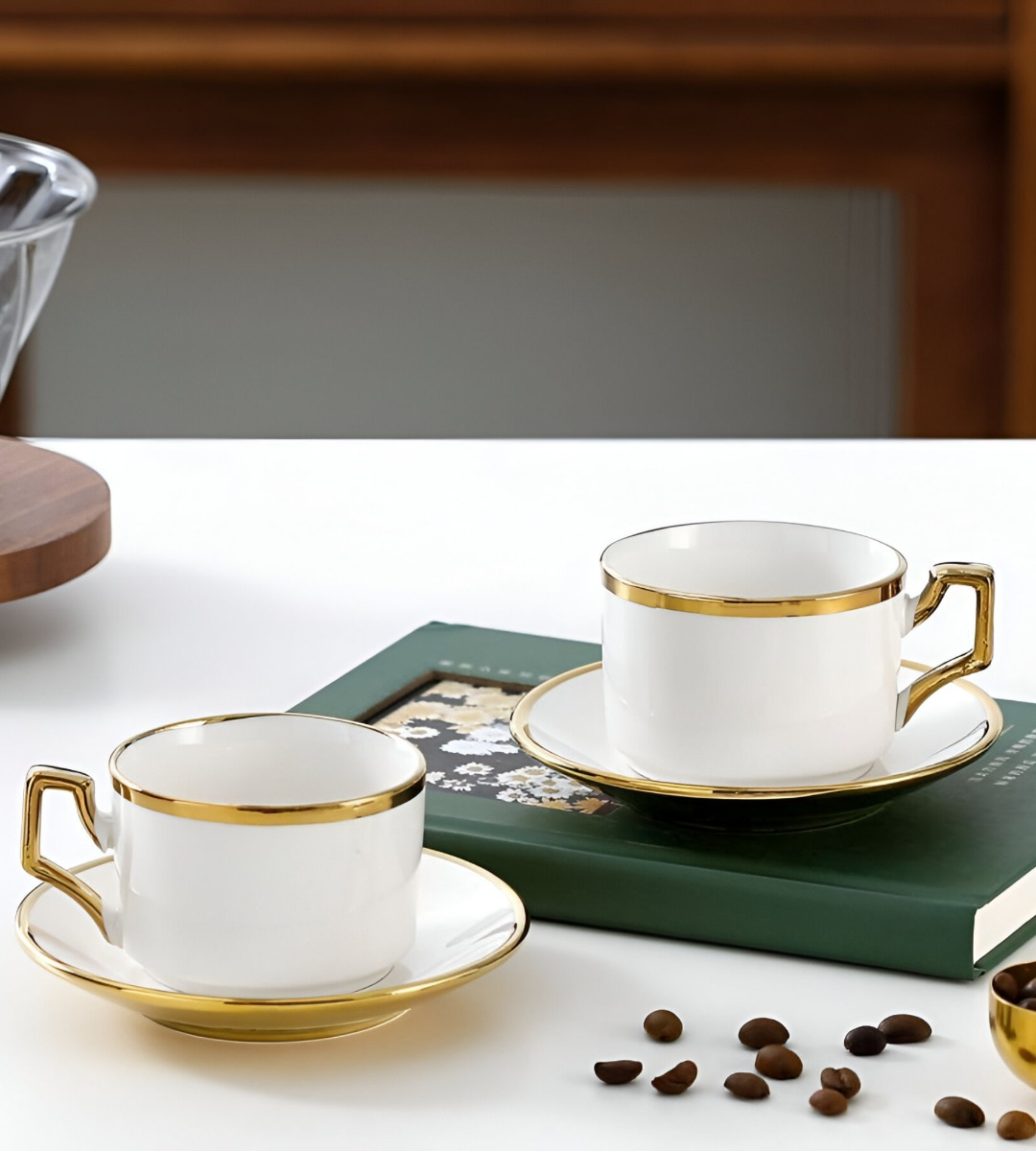 JUEGO TAZA EN COLOR CAFE PLATILLO DECORATIVO MESA ELEGANTE HOGAR JHN - 10