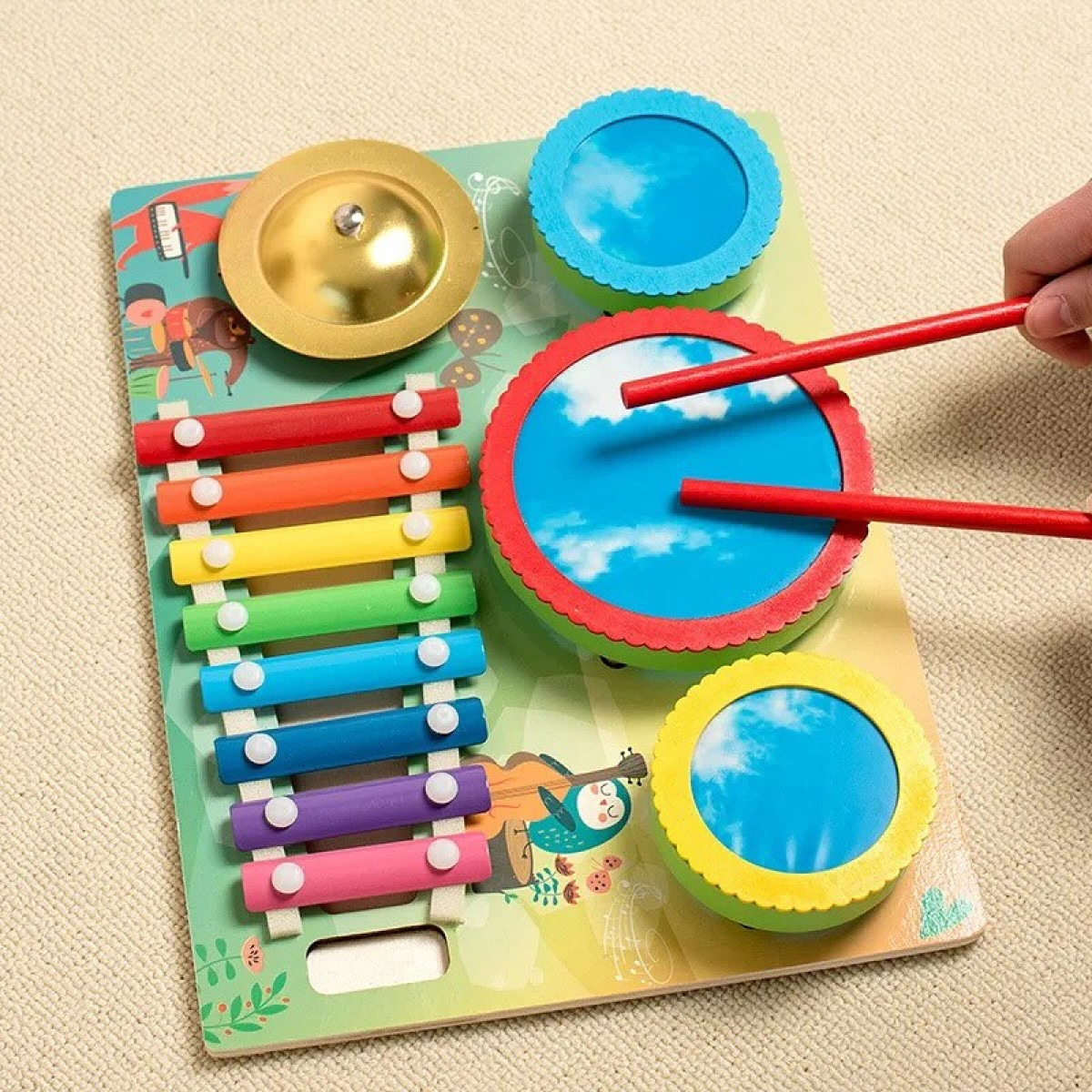 SET 3 JUGUETES DIDACTICO XILOFONO MULTICOLOR MADERA NIÑO LAU - 2