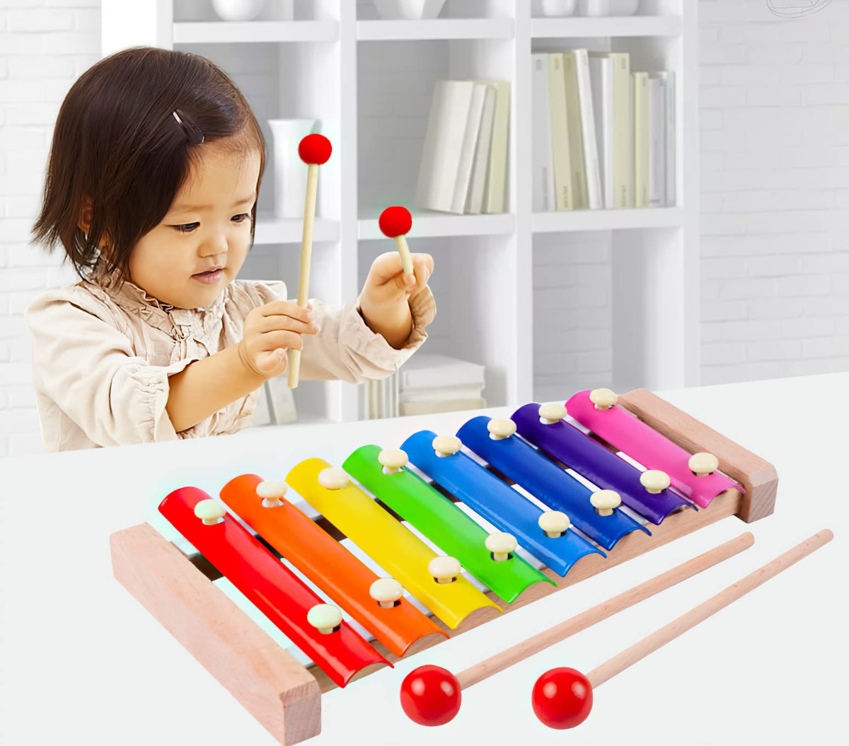 SET 3 JUGUETES DIDACTICO XILOFONO MULTICOLOR MADERA NIÑO LAU - 5