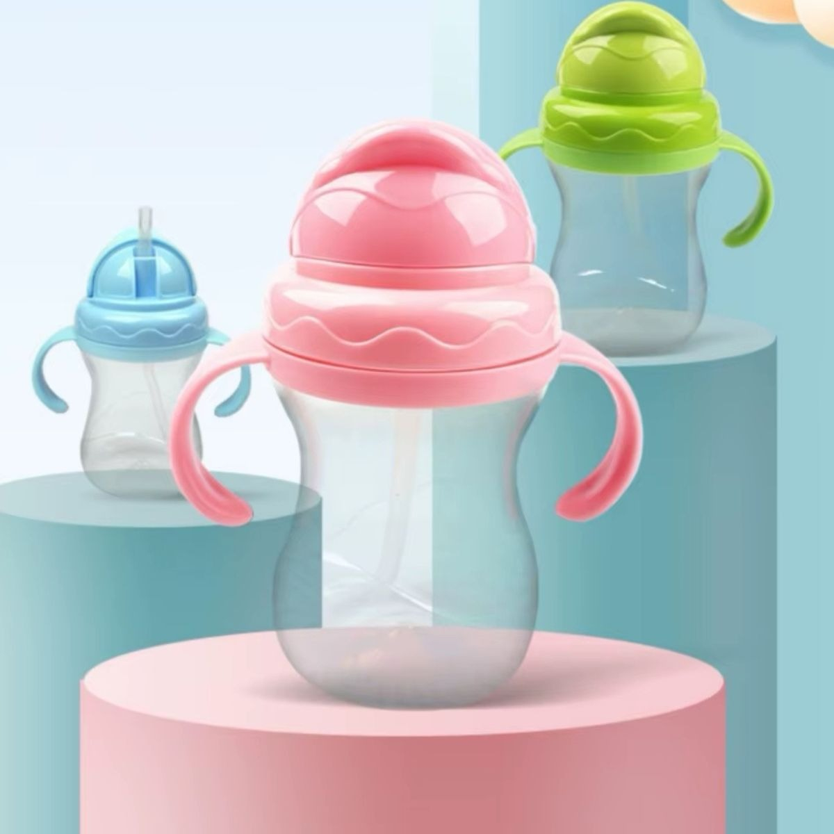 SET 3 VASOS CON SOBERTE ANTIDERRAMES PARA BEBES LAU - 2