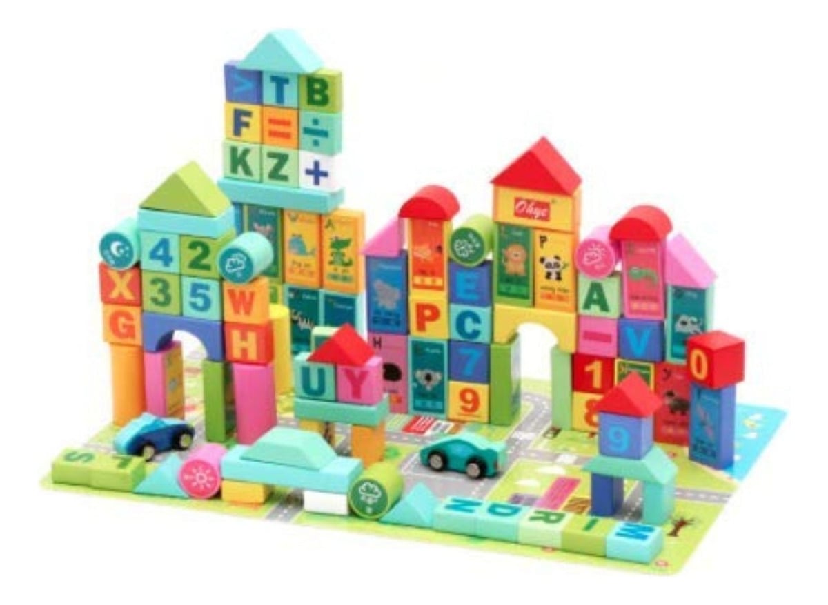SET DE BLOQUES MADERA PARA ARMAR CONSTRUCCION EDUCATIVO LAU - 1