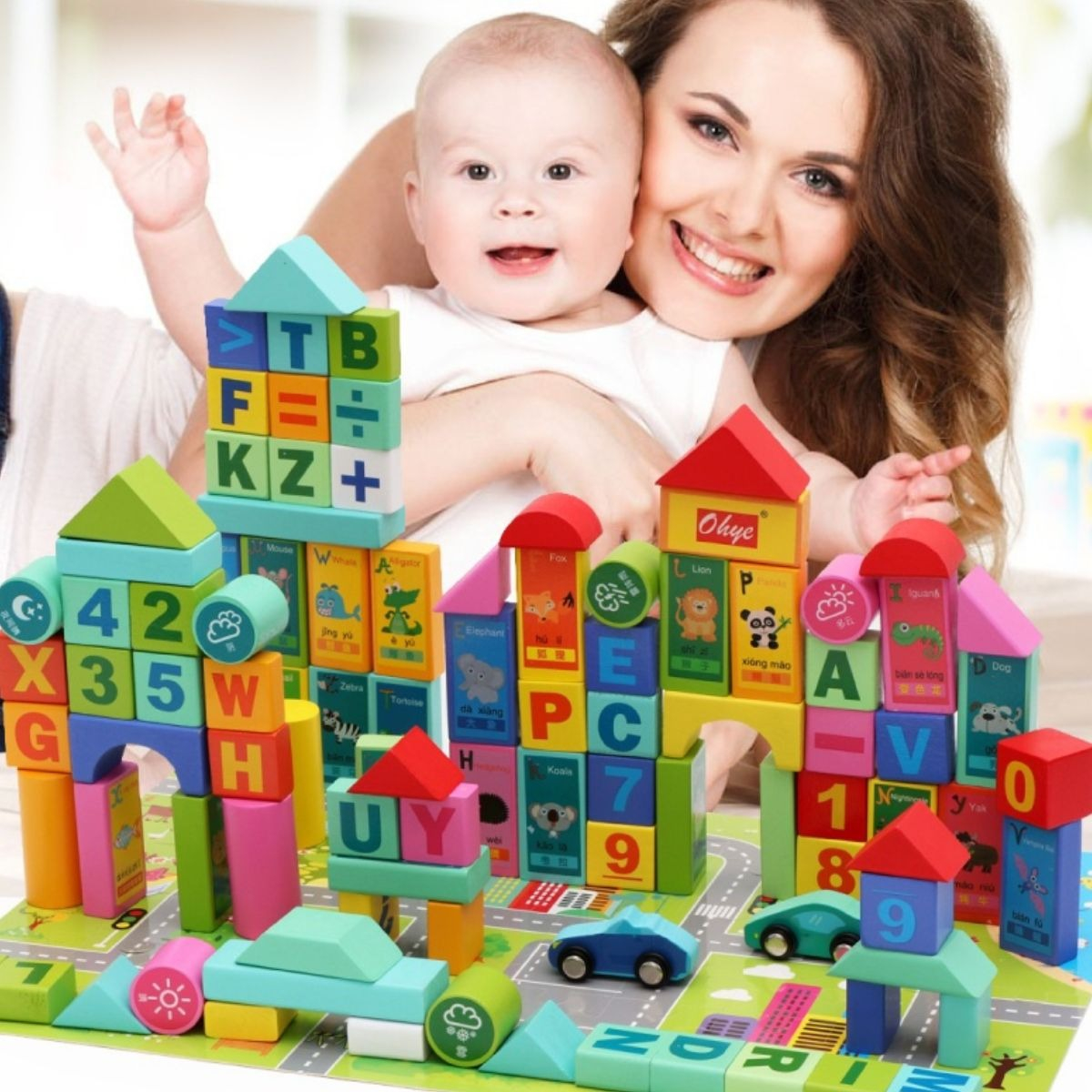 SET DE BLOQUES MADERA PARA ARMAR CONSTRUCCION EDUCATIVO LAU - 9