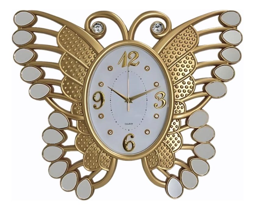 RELOJ PARED DECORATIVO MARIPOSA DETALLE ESPEJO MODERNO JHN - 1