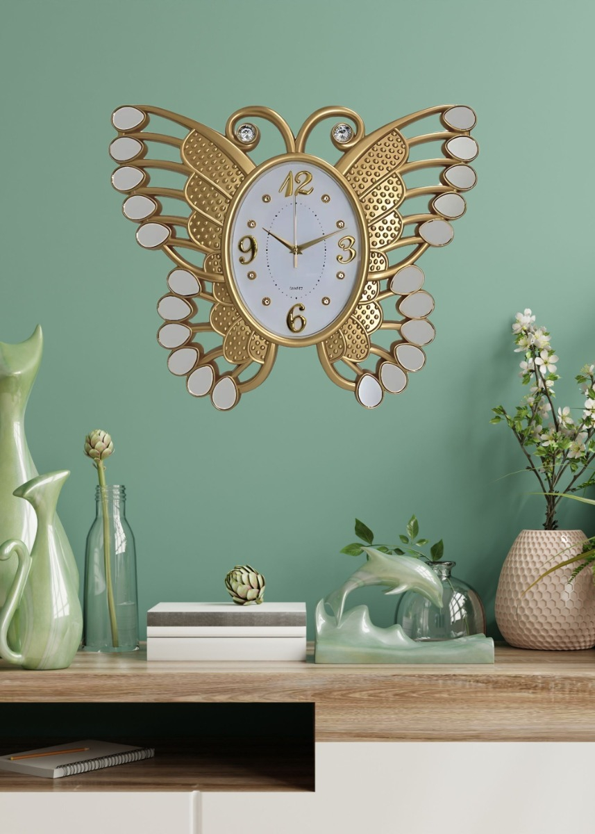 RELOJ PARED DECORATIVO MARIPOSA DETALLE ESPEJO MODERNO JHN - 6