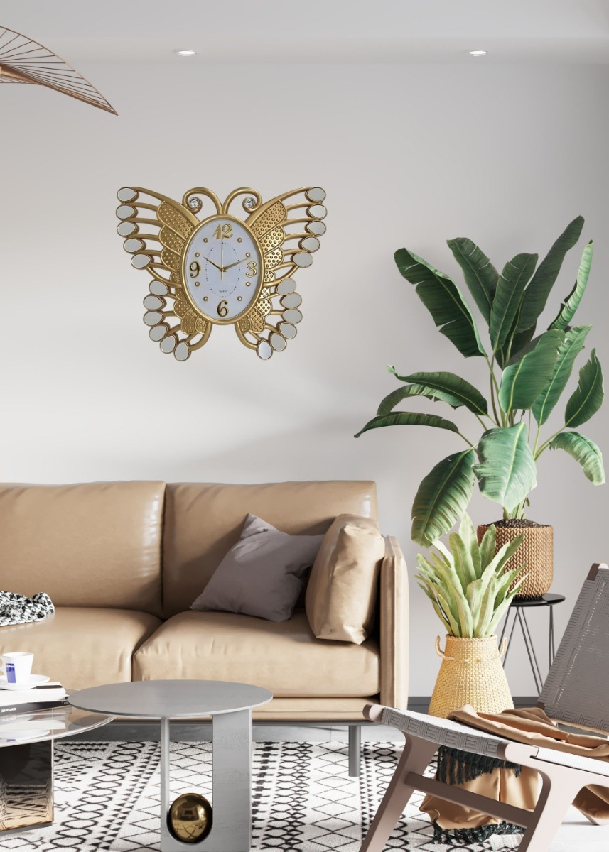 RELOJ PARED DECORATIVO MARIPOSA DETALLE ESPEJO MODERNO JHN - 7