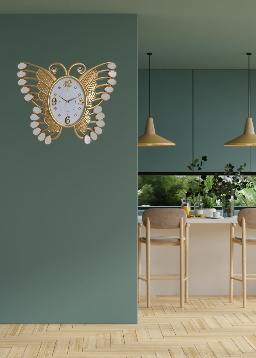 RELOJ PARED DECORATIVO MARIPOSA DETALLE ESPEJO MODERNO JHN - 10