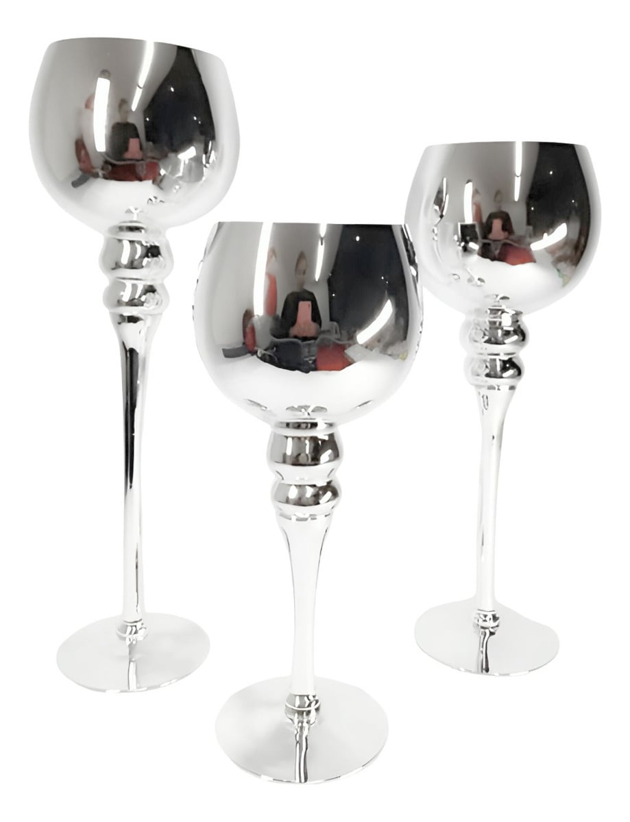 JUEGO 3 PORTAVELAS CANDELABRO DECORATIVO COPAS MODERNO JHN - 1