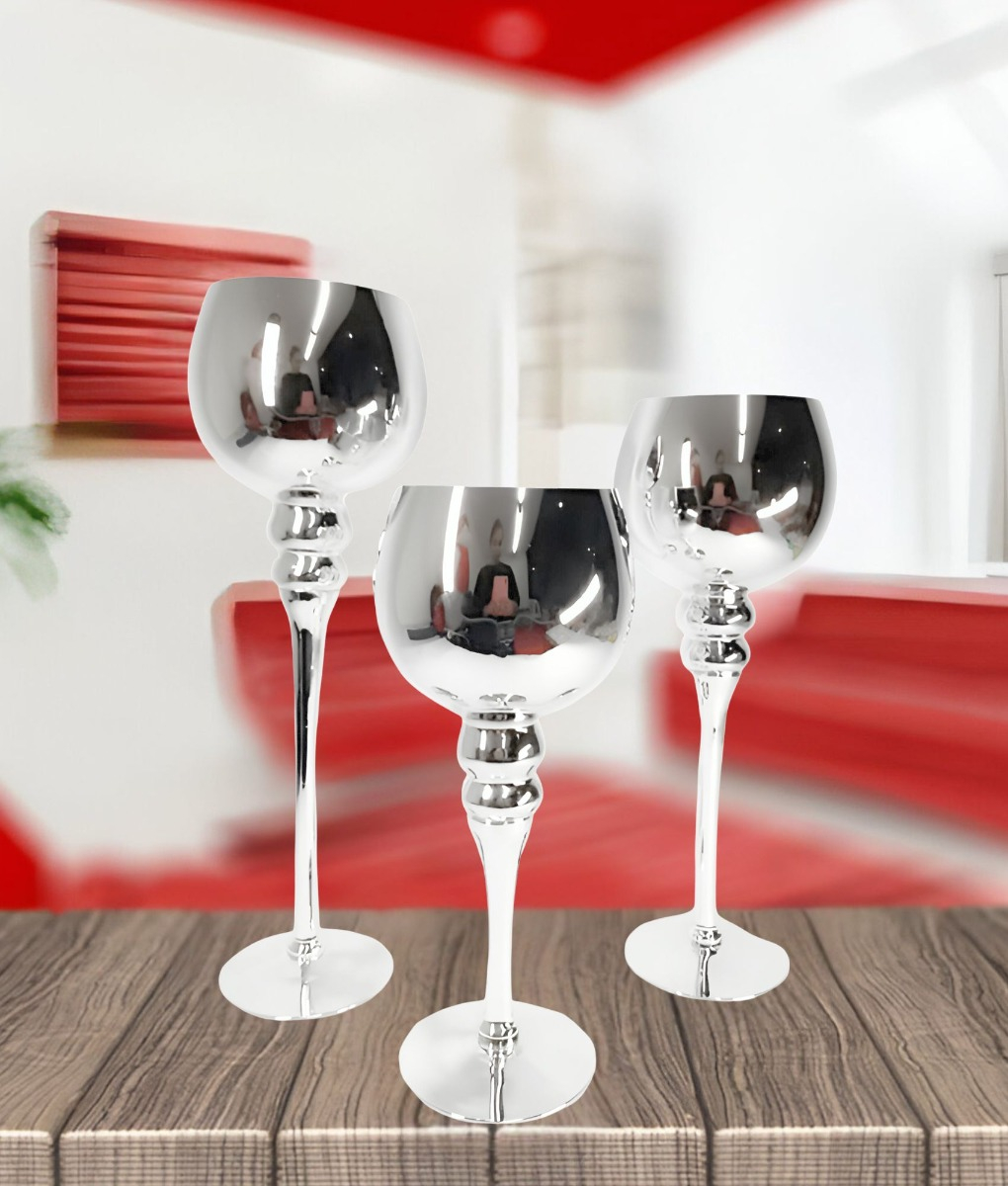 JUEGO 3 PORTAVELAS CANDELABRO DECORATIVO COPAS MODERNO JHN - 9