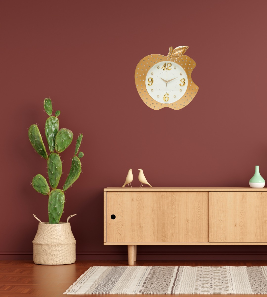 RELOJ PARED DECORATIVO FORMA MANZANA DETALLE ELEGANTE JHN - 2