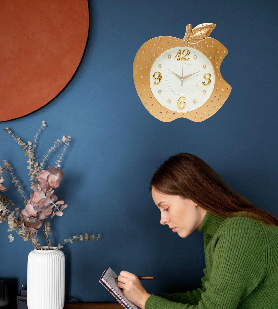 RELOJ PARED DECORATIVO FORMA MANZANA DETALLE ELEGANTE JHN - 4