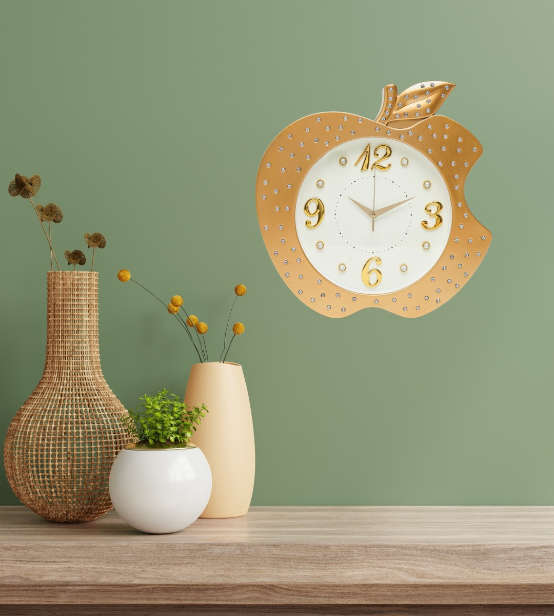 RELOJ PARED DECORATIVO FORMA MANZANA DETALLE ELEGANTE JHN - 9