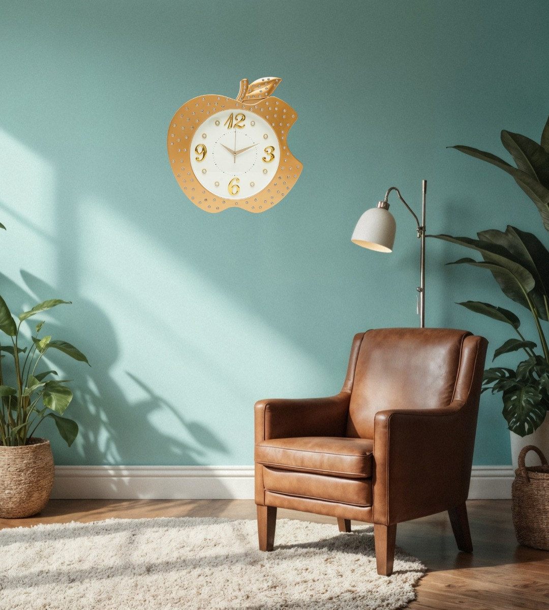 RELOJ PARED DECORATIVO FORMA MANZANA DETALLE ELEGANTE JHN - 10
