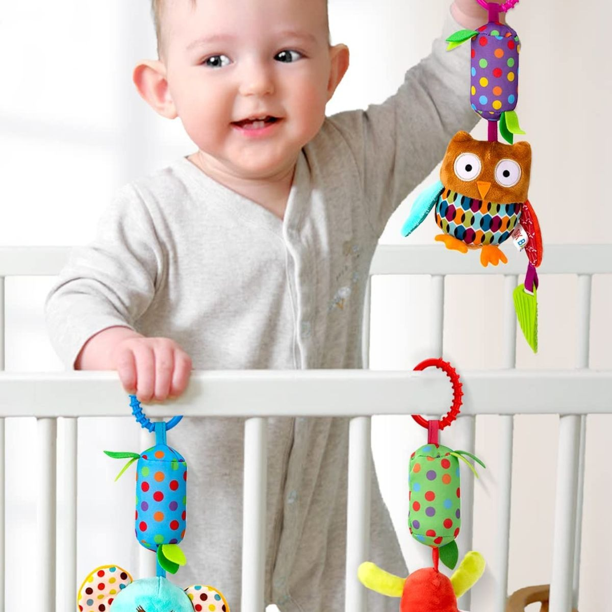 SET 2 SONAJEROS JUGUETE PELUCHE COLGANTE SENSORIAL BEBE LAU - 3