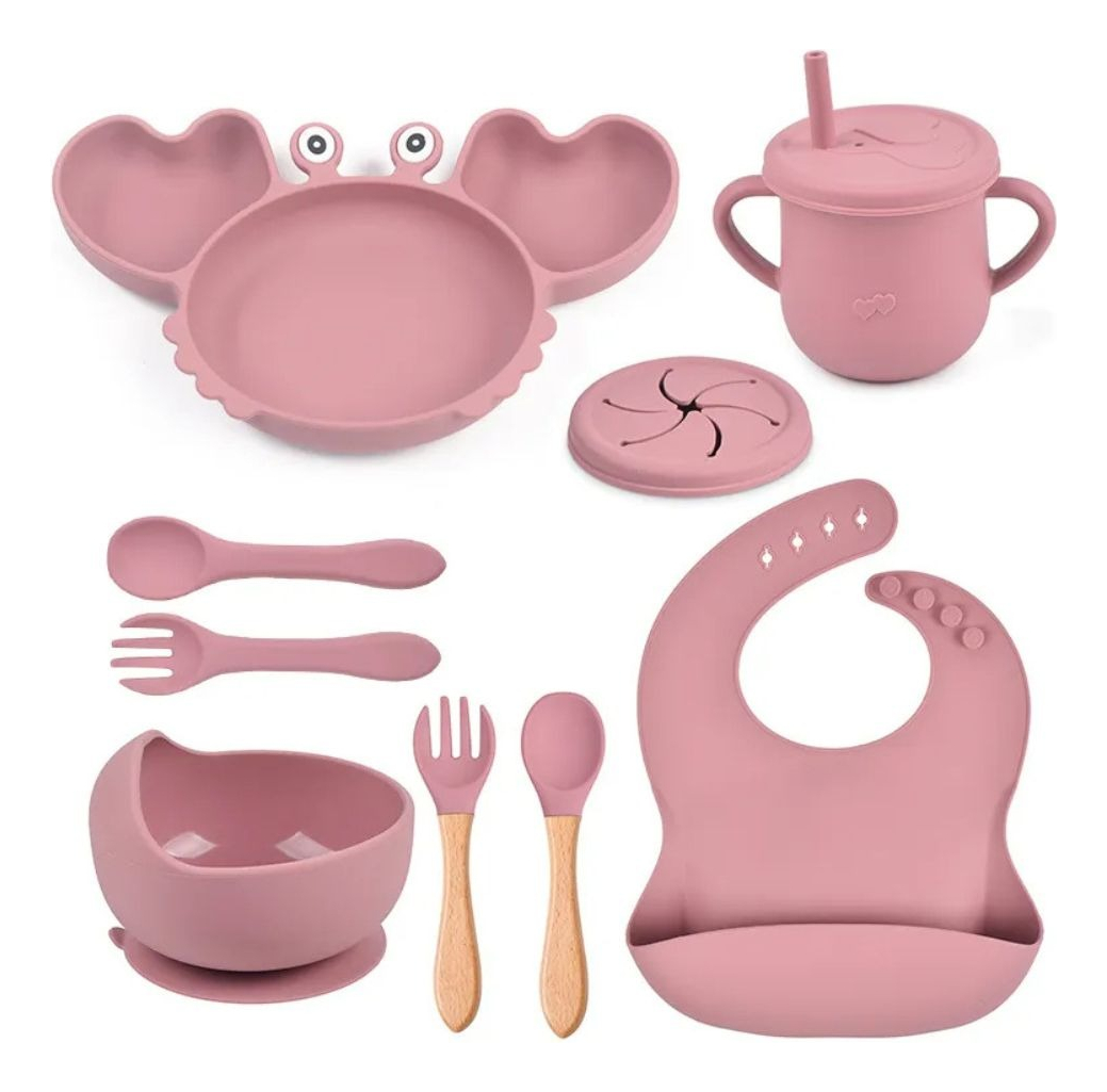 SET ALIMENTACION CANGREJO BEBE 9 PZA SILICONA DIVERTIDA LAU - 1