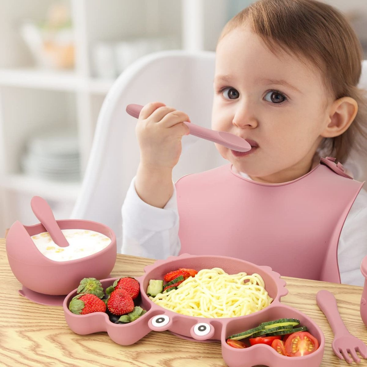 SET ALIMENTACION CANGREJO BEBE 9 PZA SILICONA DIVERTIDA LAU - 3