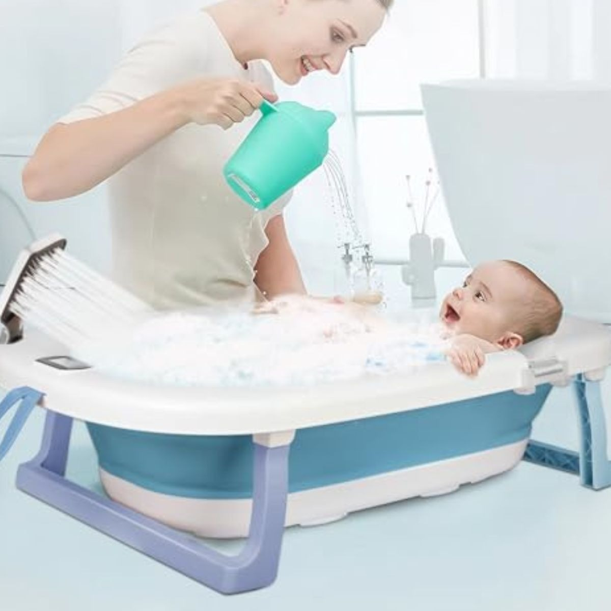 BAÑERA + TERMOMETRO COJIN ANTIDESLIZANTE PORTATIL BEBE LAU - 8