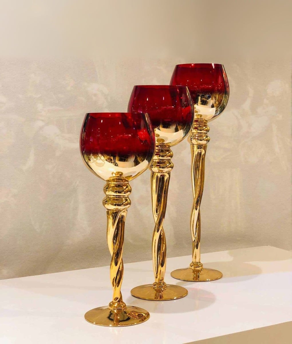 SET PORTAVELAS DECORATIVOS COPA ELEGANCIA HOGAR JHN - 2