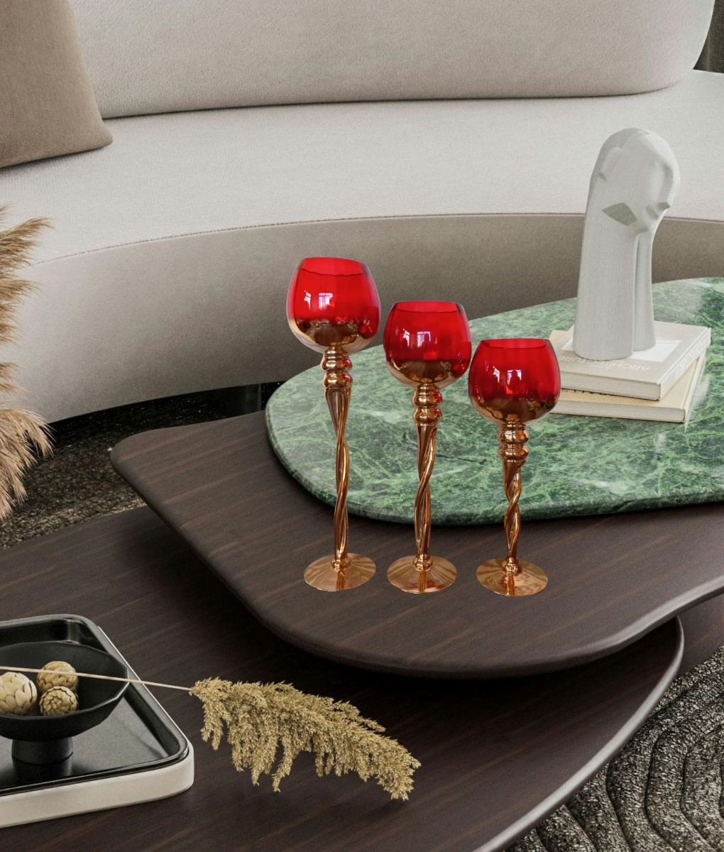 SET PORTAVELAS DECORATIVOS COPA ELEGANCIA HOGAR JHN - 9