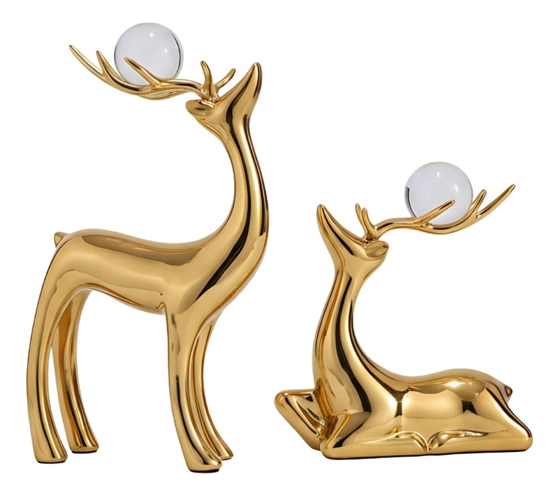 FIGURA DECORATIVA ADORNO PAREJA CIERVOS ESTILIZADOS JHN - 1