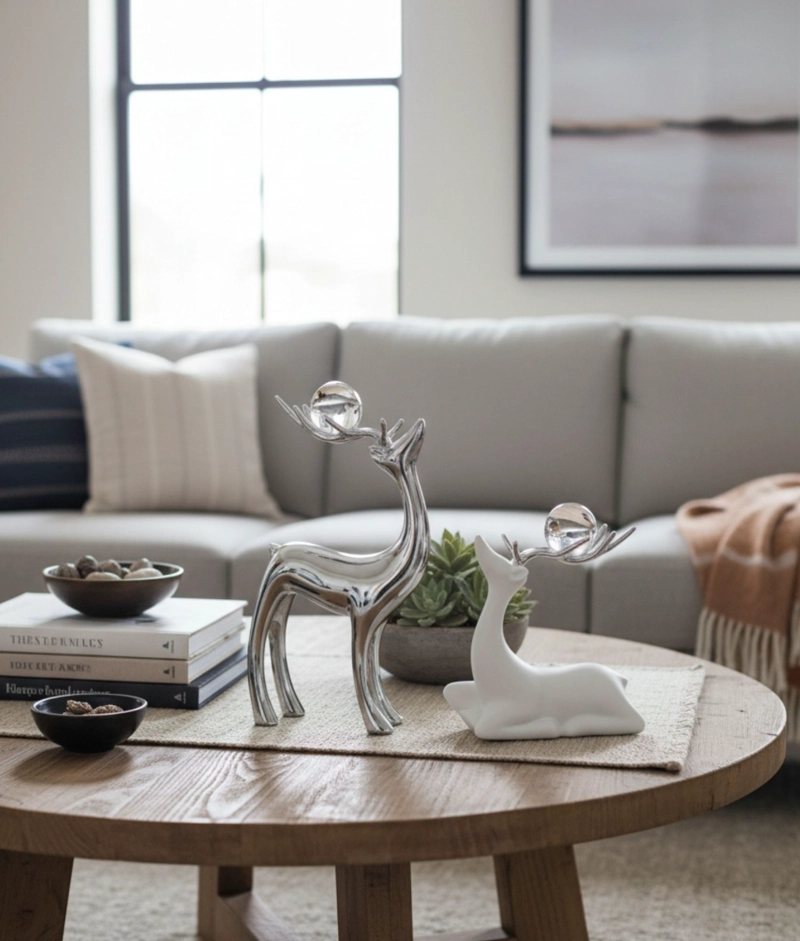 FIGURA DECORATIVA ADORNO PAREJA CIERVOS ESTILIZADOS JHN - 2