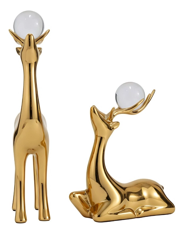 FIGURA DECORATIVA ADORNO PAREJA CIERVOS ESTILIZADOS JHN - 3