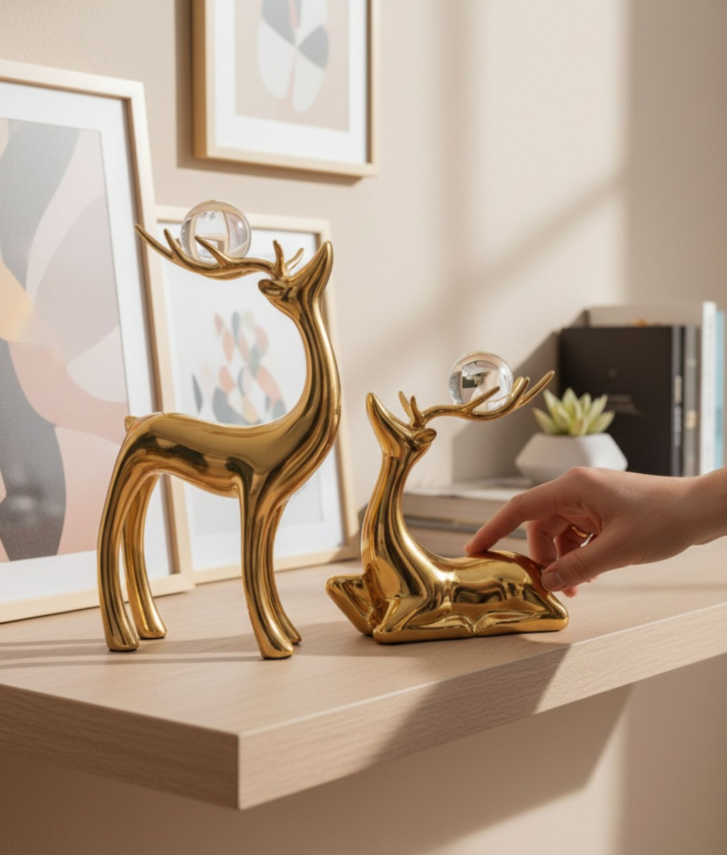 FIGURA DECORATIVA ADORNO PAREJA CIERVOS ESTILIZADOS JHN - 5