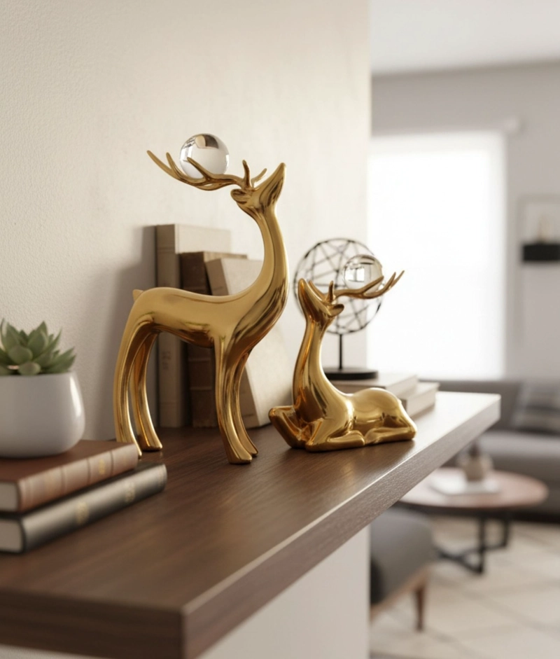 FIGURA DECORATIVA ADORNO PAREJA CIERVOS ESTILIZADOS JHN - 9