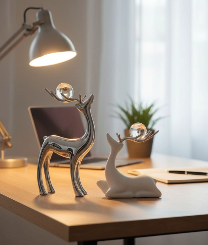 FIGURA DECORATIVA ADORNO PAREJA CIERVOS ESTILIZADOS JHN - 10