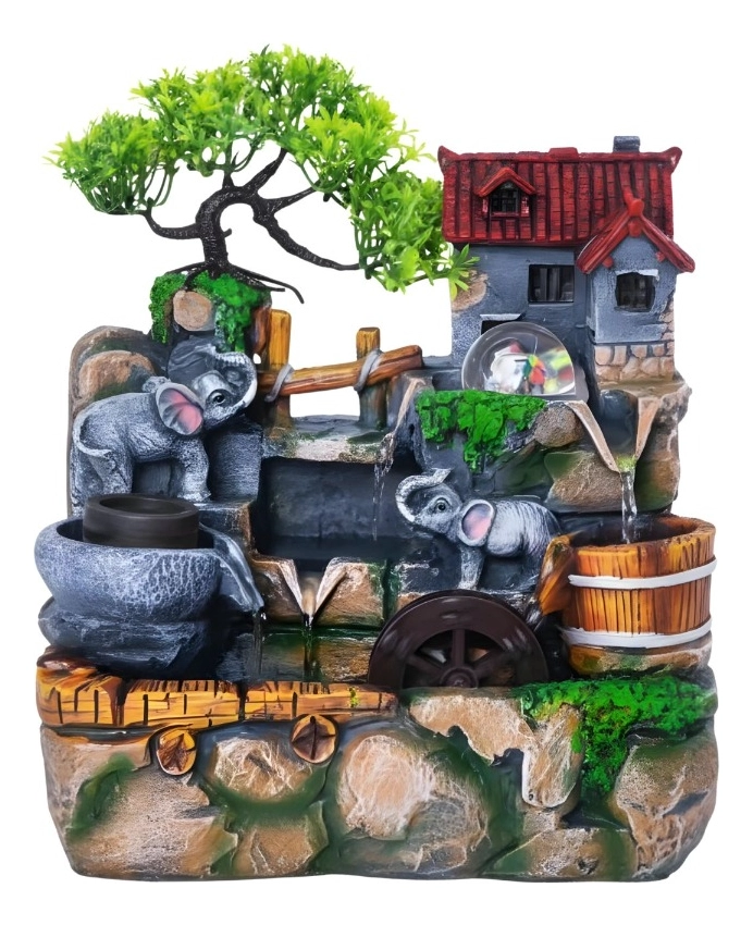 FUENTE AGUA ELEFANTES ADORNO MESA DECORATIVO HOGAR JHN - 1