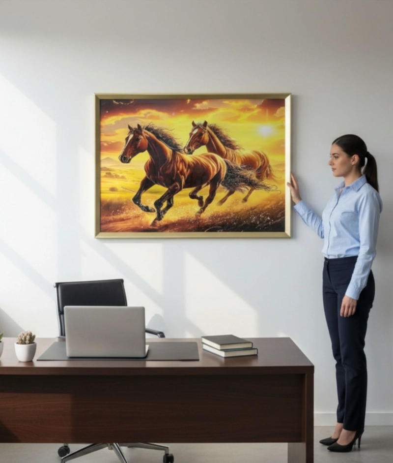 CUADRO DECORATIVO ESCENA CABALLOS MARCO ADORNO HOGAR JHN - 4