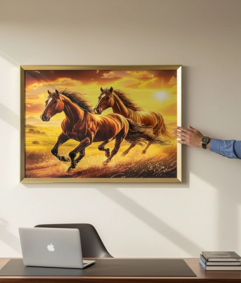 CUADRO DECORATIVO ESCENA CABALLOS MARCO ADORNO HOGAR JHN - 5