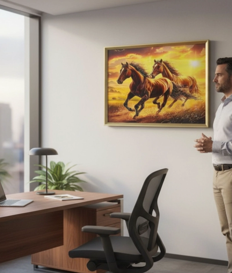 CUADRO DECORATIVO ESCENA CABALLOS MARCO ADORNO HOGAR JHN - 6
