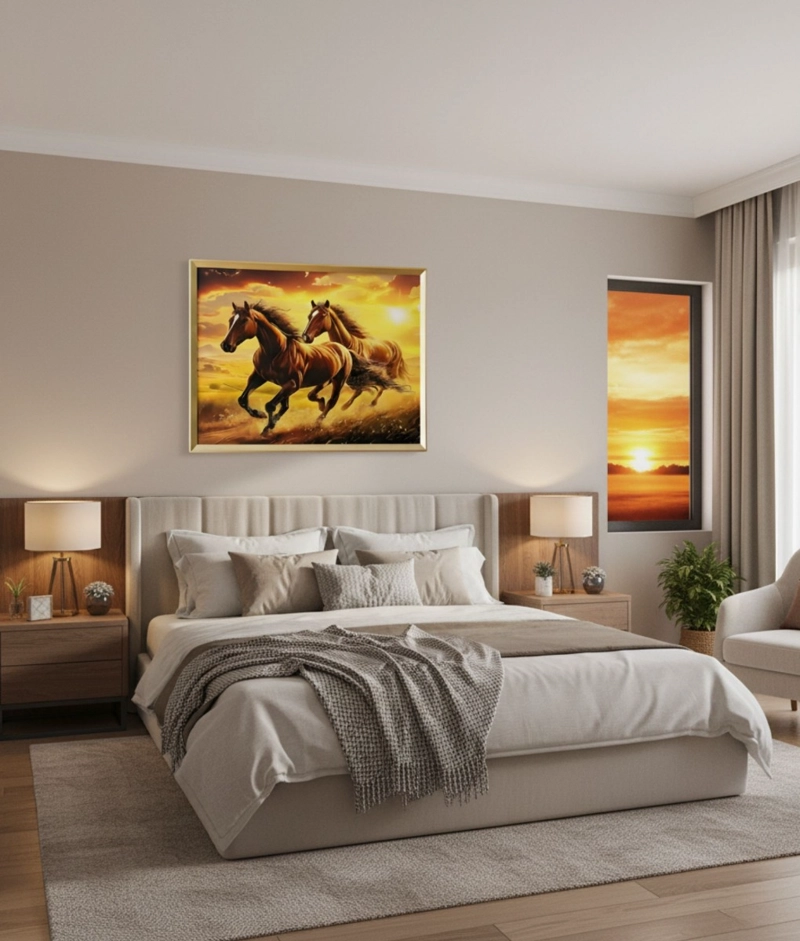 CUADRO DECORATIVO ESCENA CABALLOS MARCO ADORNO HOGAR JHN - 7