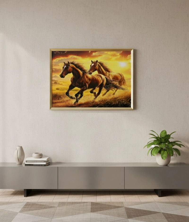 CUADRO DECORATIVO ESCENA CABALLOS MARCO ADORNO HOGAR JHN - 9