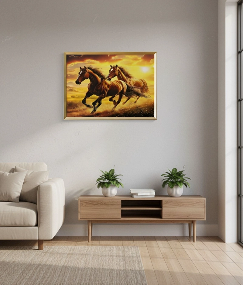 CUADRO DECORATIVO ESCENA CABALLOS MARCO ADORNO HOGAR JHN - 10