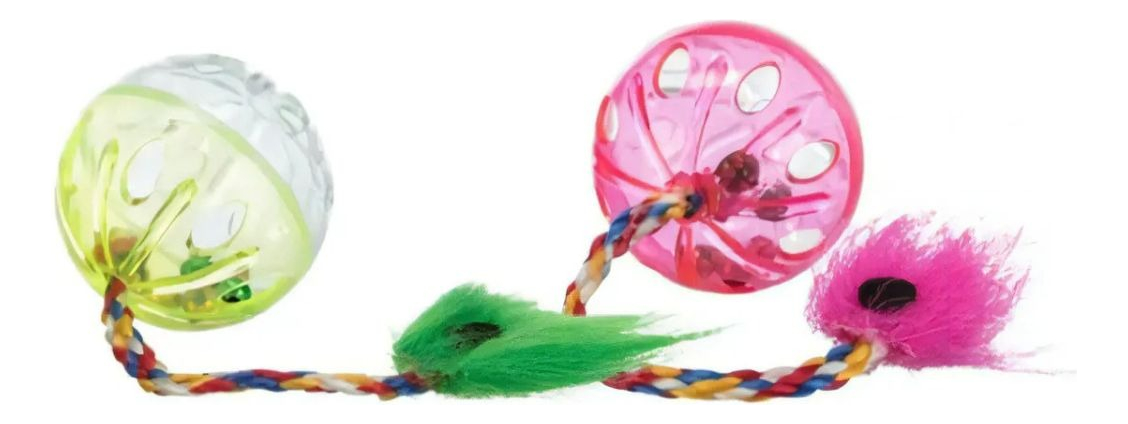 SET 6 JUGUETE PELOTA CAMPANAS Y PLUMAS DIVERTIDO MASCOTA LAU - 7