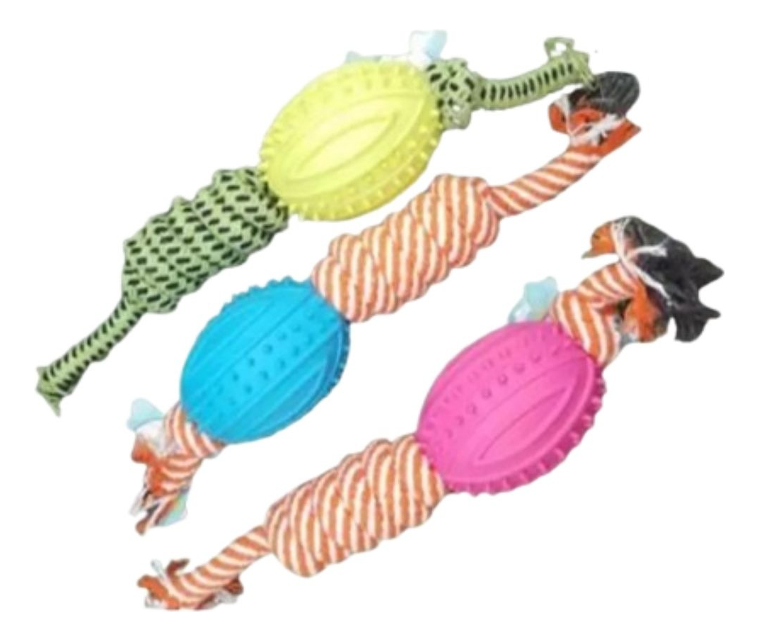 SET 3 JUGUETES CUERDA GOMA PELOTA PERRO GATOS MASCOTAS LAU - 5