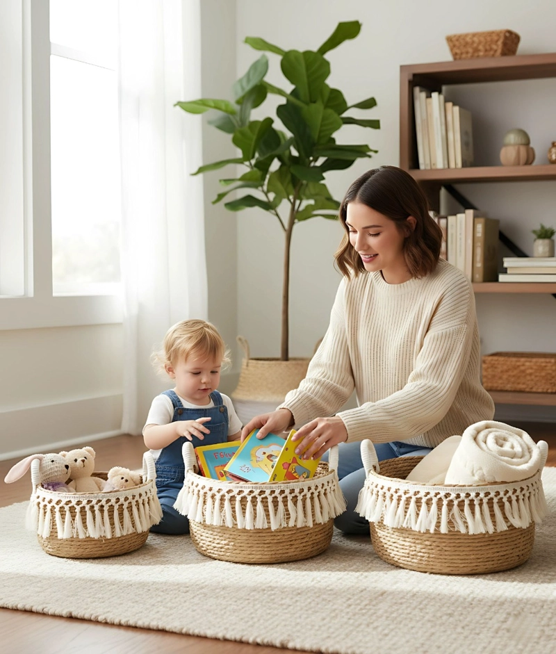 SET 3 CANASTOS DECORATIVOS ALMACENAMIENTO NATURAL HOGAR JHN - 4