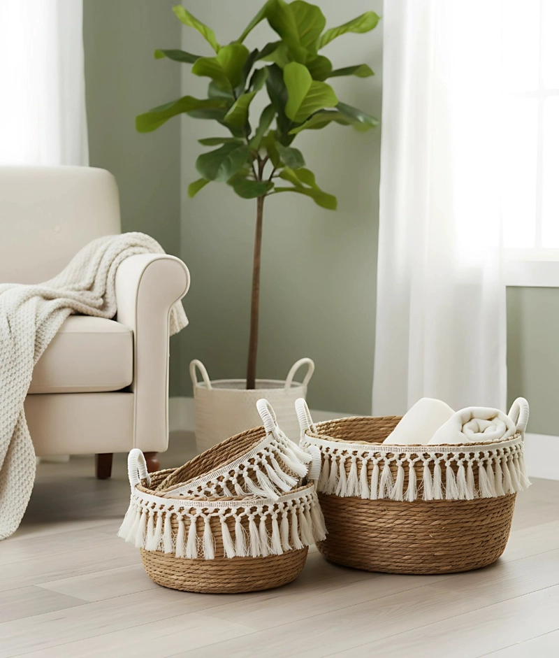 SET 3 CANASTOS DECORATIVOS ALMACENAMIENTO NATURAL HOGAR JHN - 10