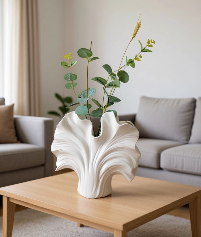 FLORERO DECORATIVO DISEÑO ORGANICO FORMA ONDULADA HOGAR JHN - 9